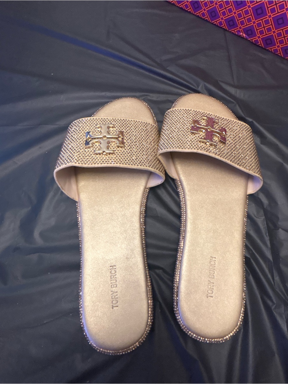 Tory Burch Metallic Gold Slip-On Slide Sandals